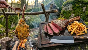 طرز تهیه استیک تاماهاوک با روکش کره کابوی در فضای باز